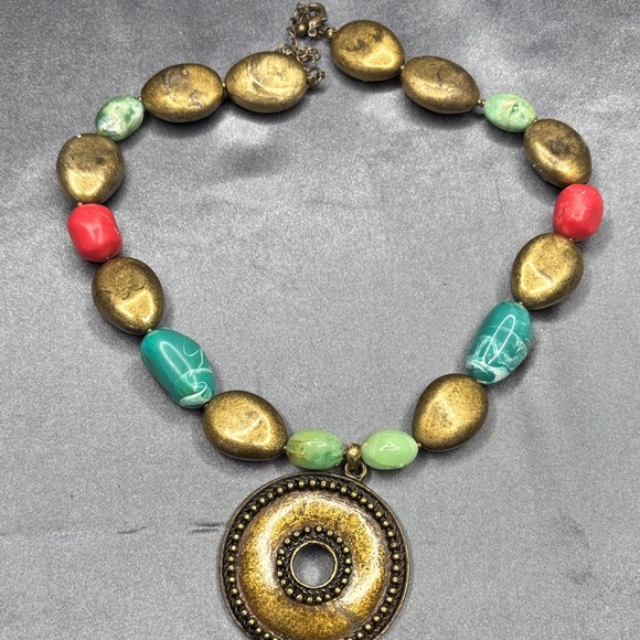 Gold and Turquoise Statement Necklace - Picture 1 of 2
